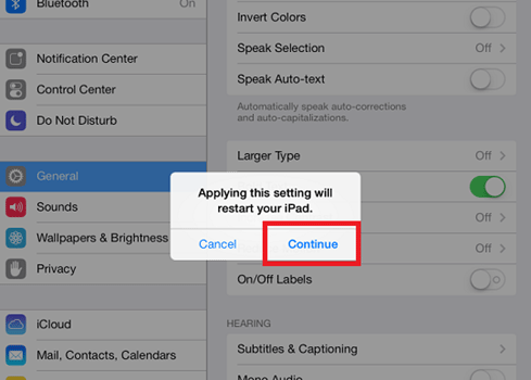 iOS 7 Apply Setting Changes, Restart